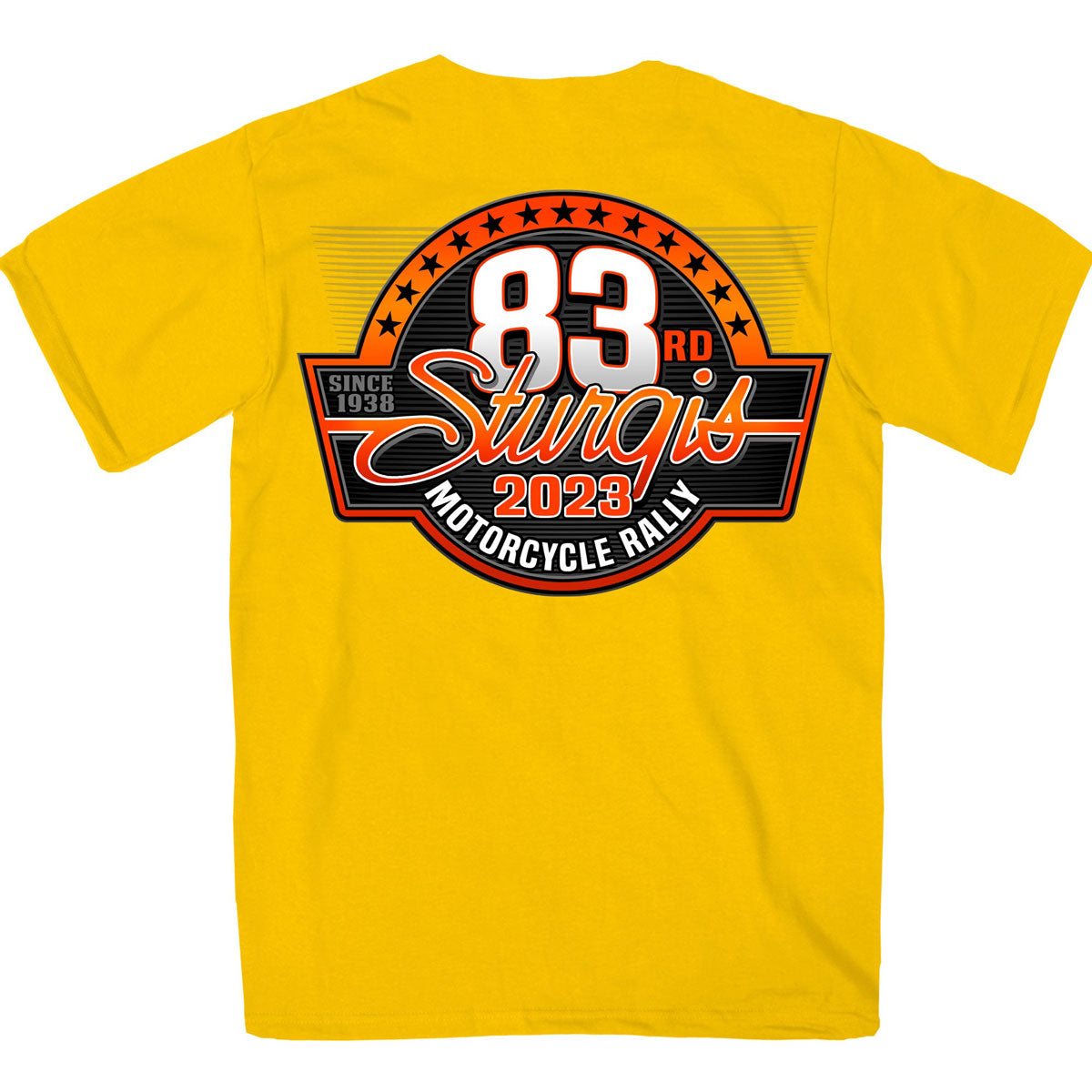 Hot Leathers SPB1092 Men’s Yellow 2023 Sturgis Rally Logo Double Sided T-Shirt