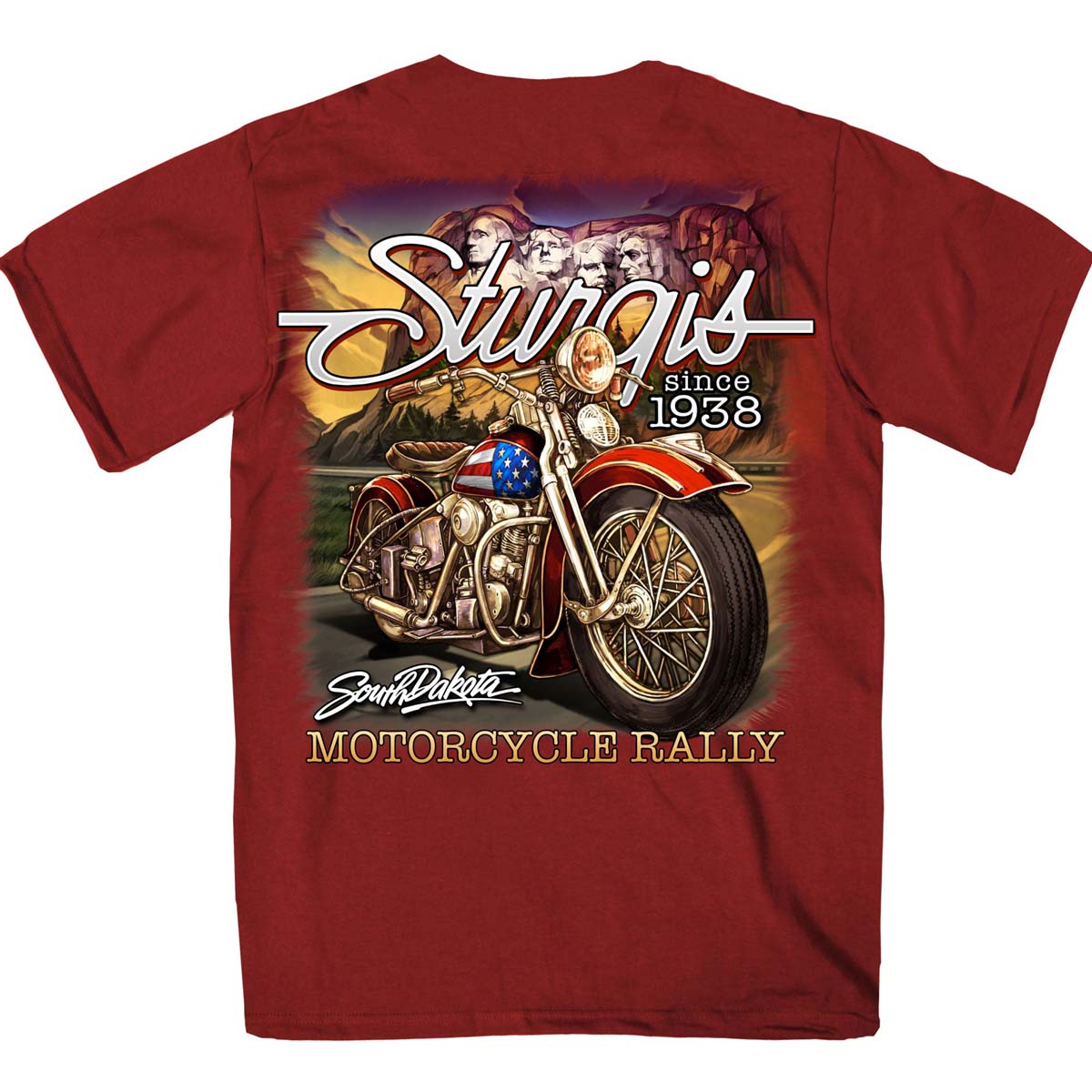 Hot Leathers SPB1096 Men’s Dark Red 2023 Sturgis Rushmore T-Shirt