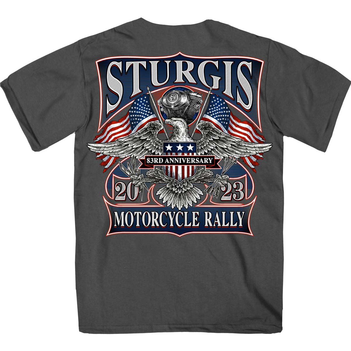Hot Leathers SPB1105 Men’s 2023 Sturgis Vintage Patriot Charcoal T-Shirt
