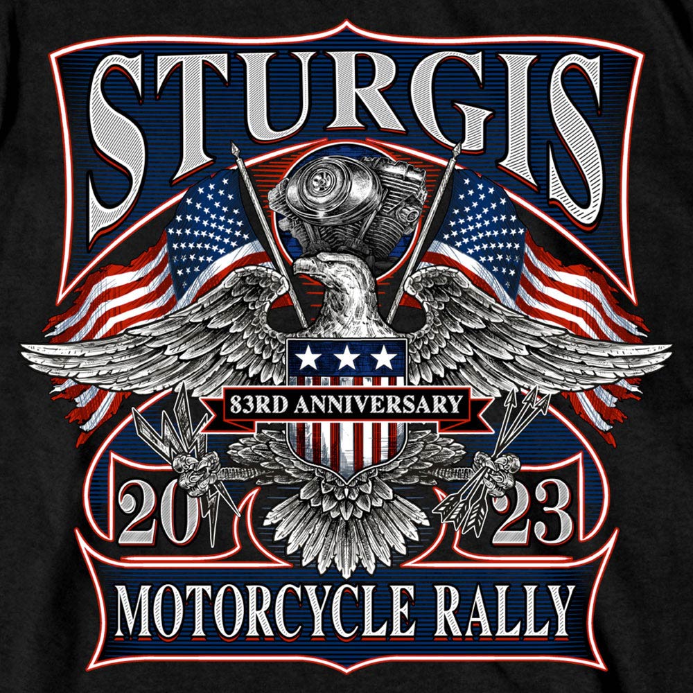 Hot Leathers SPB1108 Men’s 2023 Sturgis Vintage Patriot Black T-Shirt