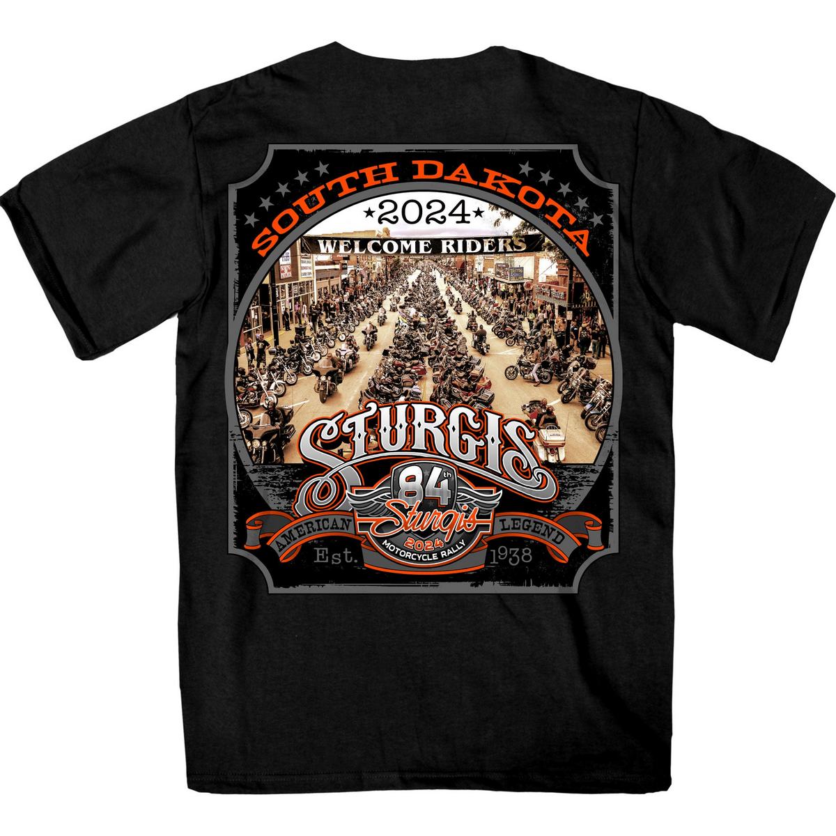 2024 Sturgis Men's Main Street Black Motorcycle Rally T-Shirt SPB1117