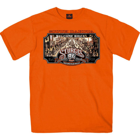 2024 Sturgis Men's Main Street Orange Motorcycle Rally T-Shirt SPB1118