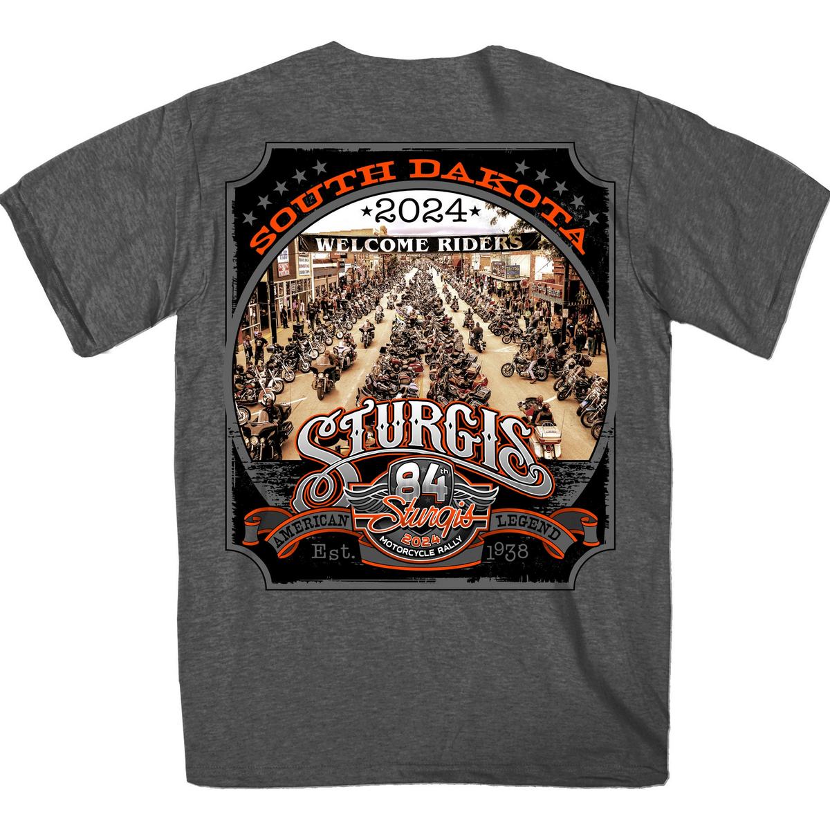 2024 Sturgis Men's Main Street Heather Charcoal Motorcycle Rally Tee Shirt SPB1120