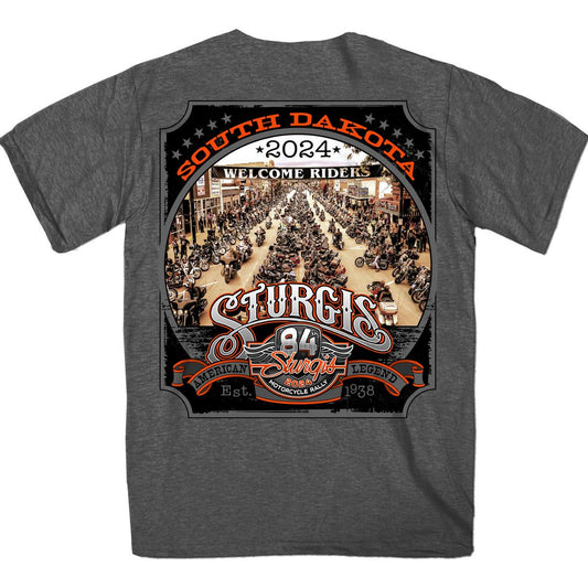 2024 Sturgis Men's Main Street Heather Charcoal Motorcycle Rally T-Shirt SPB1120