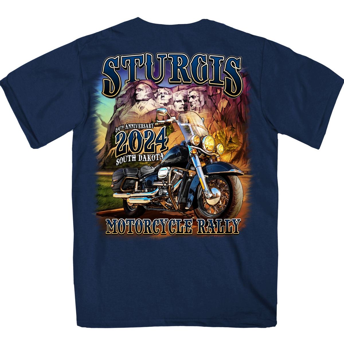 2024 Sturgis Men's Rushmore Navy Motorcycle Rally T-Shirt SPB1133