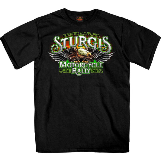 2024 Sturgis #1 Men's Design Eagle & Skull Black Motorcycle Rally T-Shirt SPB1136