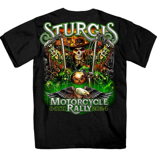 2024 Sturgis #1 Men's Design Eagle & Skull Black Motorcycle Rally T-Shirt SPB1136