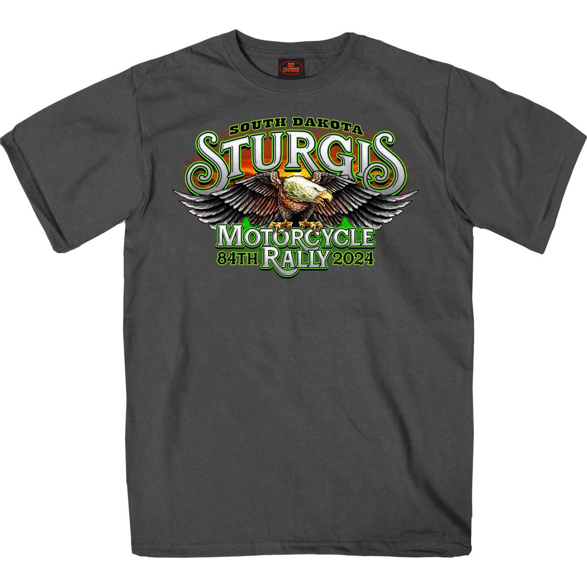2024 Sturgis #1 Men's Design Eagle & Skull Charcoal Motorcycle Rally Tee Shirt SPB1137