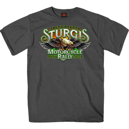 2024 Sturgis #1 Men's Design Eagle & Skull Charcoal Motorcycle Rally Tee Shirt SPB1137