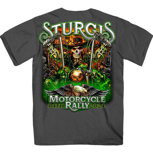 2024 Sturgis #1 Men's Design Eagle & Skull Charcoal Motorcycle Rally T-Shirt SPB1137
