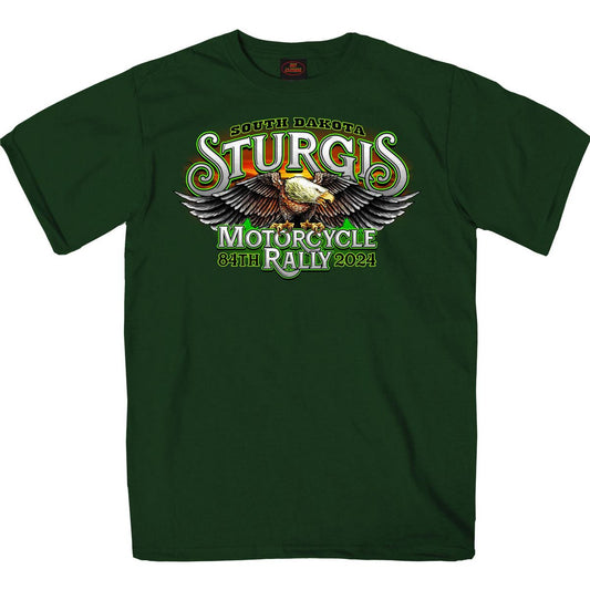 2024 Sturgis #1 Men's Design Eagle & Skull Green Motorcycle Rally T-Shirt SPB1138