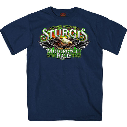 2024 Sturgis #1 Men's Design Eagle & Skull Navy Motorcycle Rally T-Shirt SPB1139