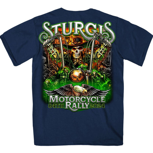 2024 Sturgis #1 Men's Design Eagle & Skull Navy Motorcycle Rally T-Shirt SPB1139