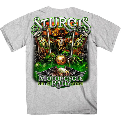 2024 Sturgis #1 Men's Design Eagle & Skull Ash Motorcycle Rally Tee Shirt SPB1140