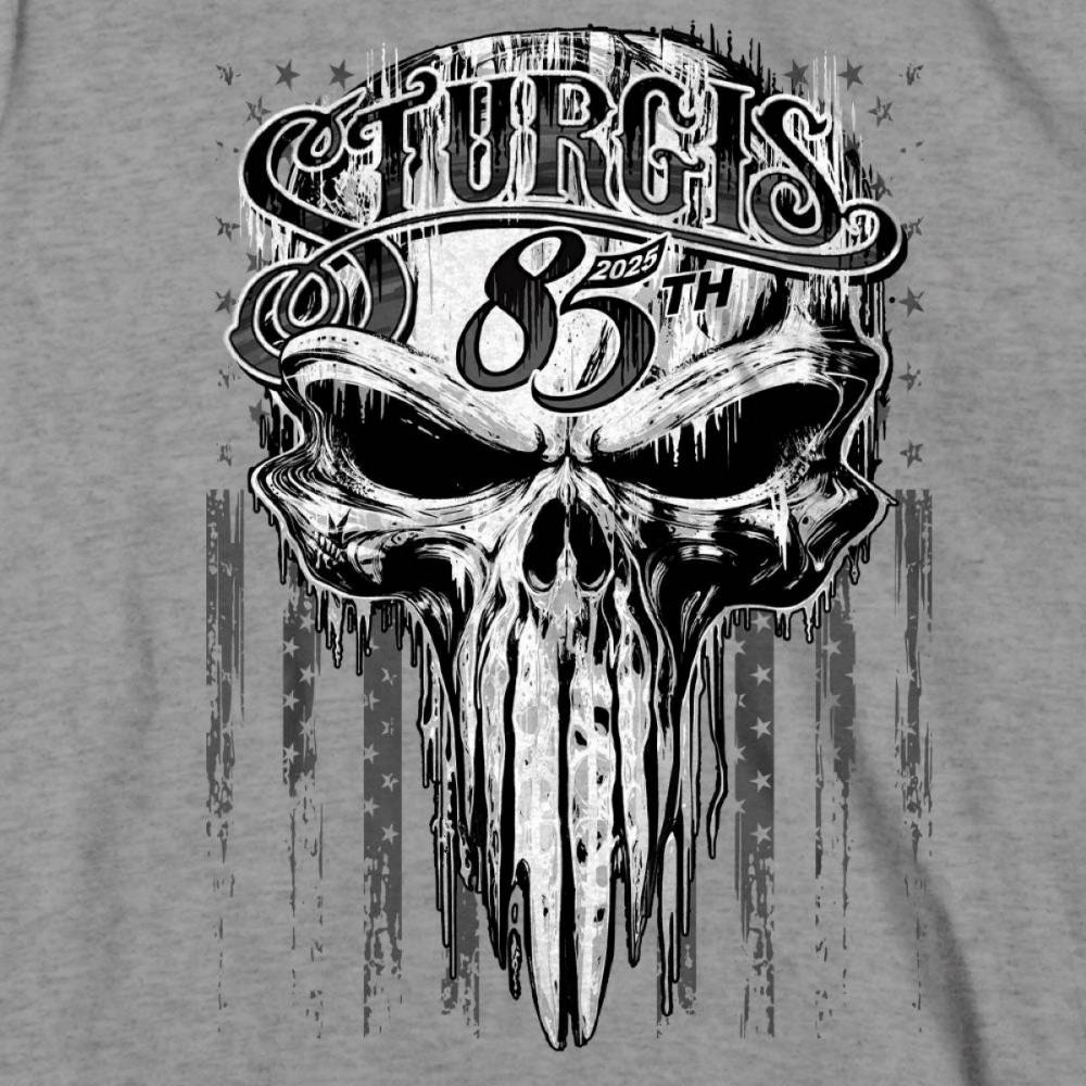 2025 Sturgis Motorcycle Rally Badass Skull Heather Grey Men&