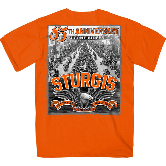 2025 Sturgis Motorcycle Rally Main Street Photo SS Orange T-shirt SPB1168
