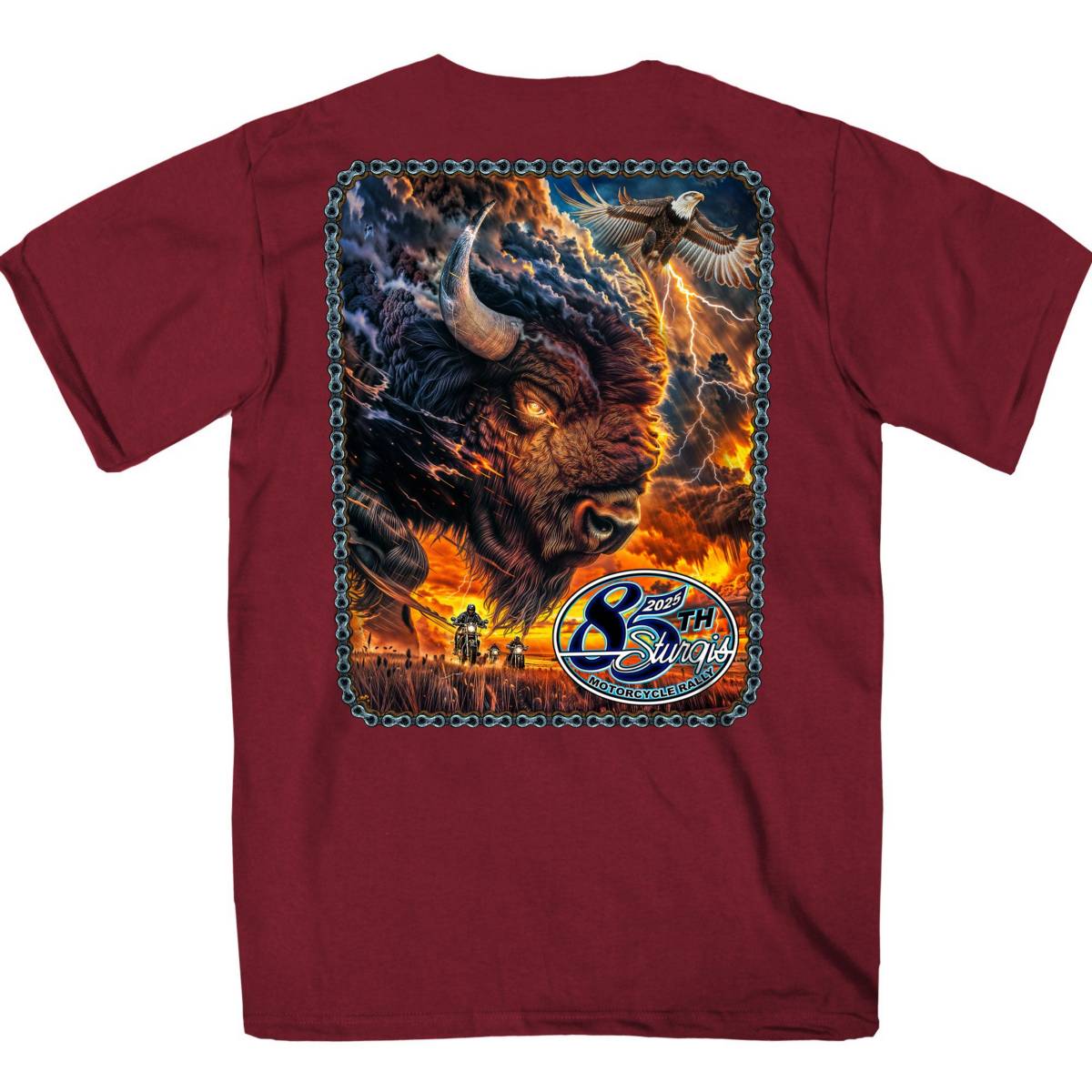 2025 Sturgis Motorcycle Rally American Bison Maroon SS T-Shirt SBP1190