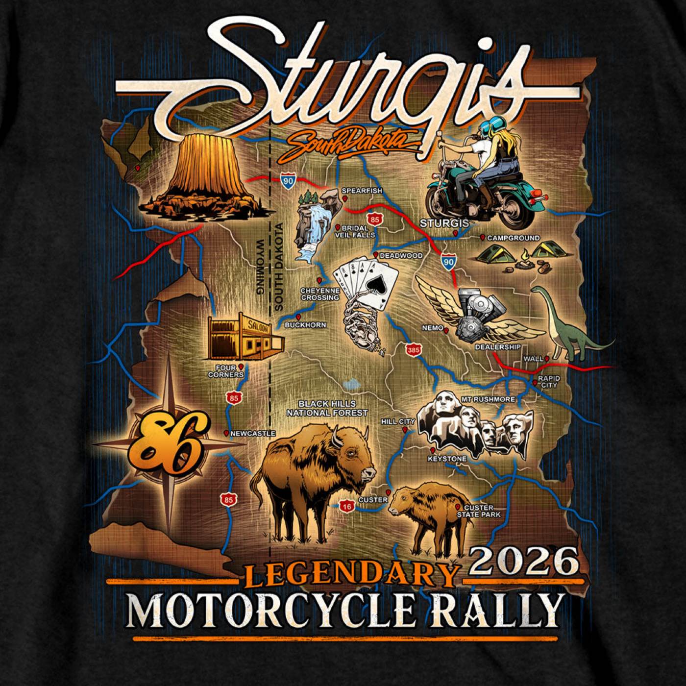 2026 Sturgis Motorcycle Rally Attraction Men's Black T-Shirt - SPB1209