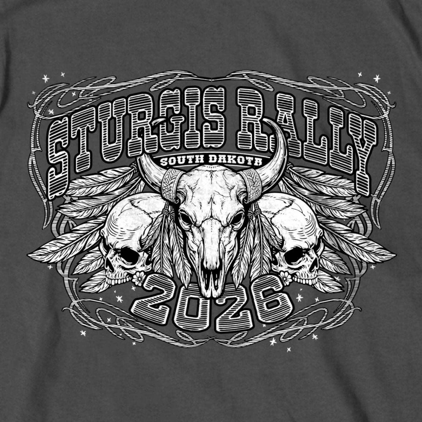 2026 Men's Sturgis Motorcycle Rally Bison Skull Charcoal Short Sleeve T-Shirt - SPB1212