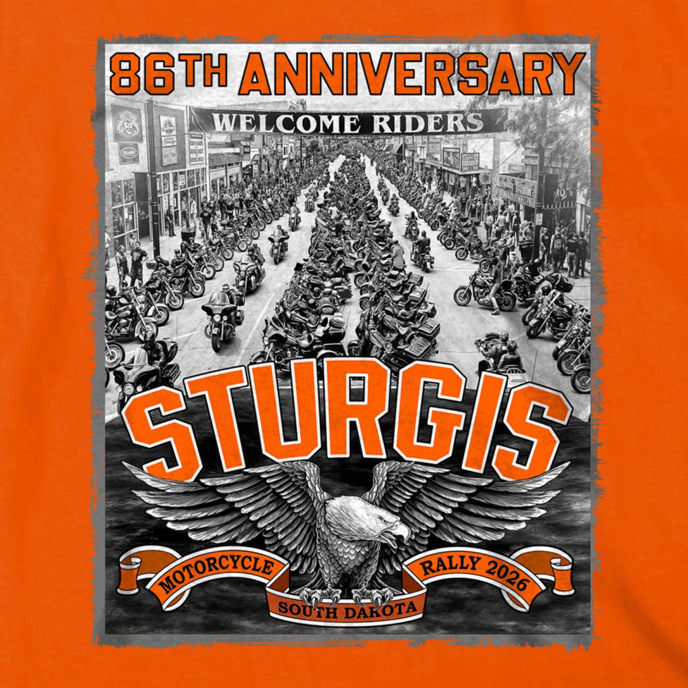 2026 Sturgis Motorcycle Rally Main Street Men's Orange T-Shirt - SPB1223