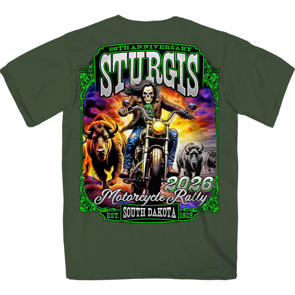 2026 Sturgis Motorcycle Rally Skull Chaser Numone Men's Military Green T-Shirt - SPB1232