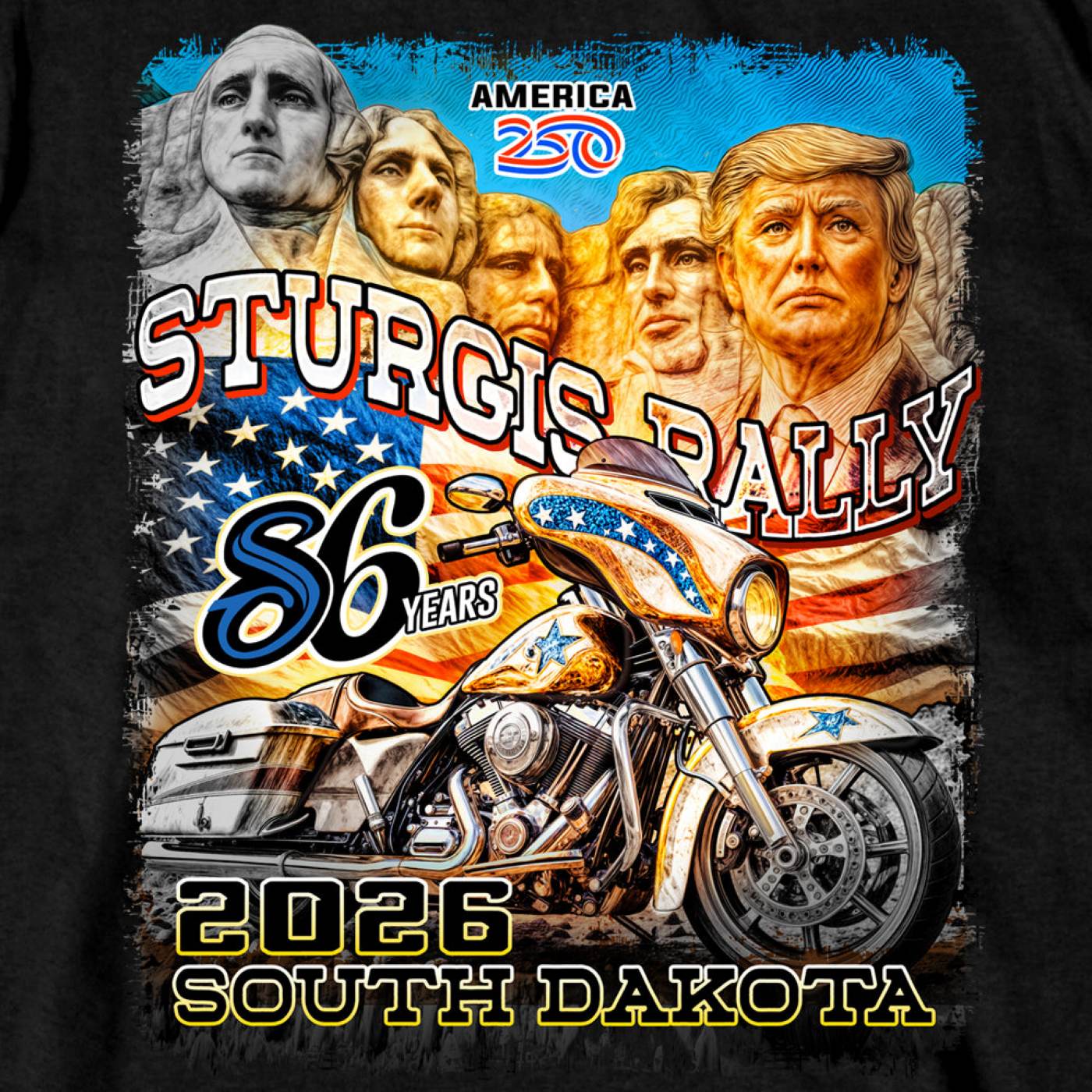 2026 Men's Sturgis Motorcycle Rally Trumpmore Black Short Sleeve T-Shirt - SPB1261