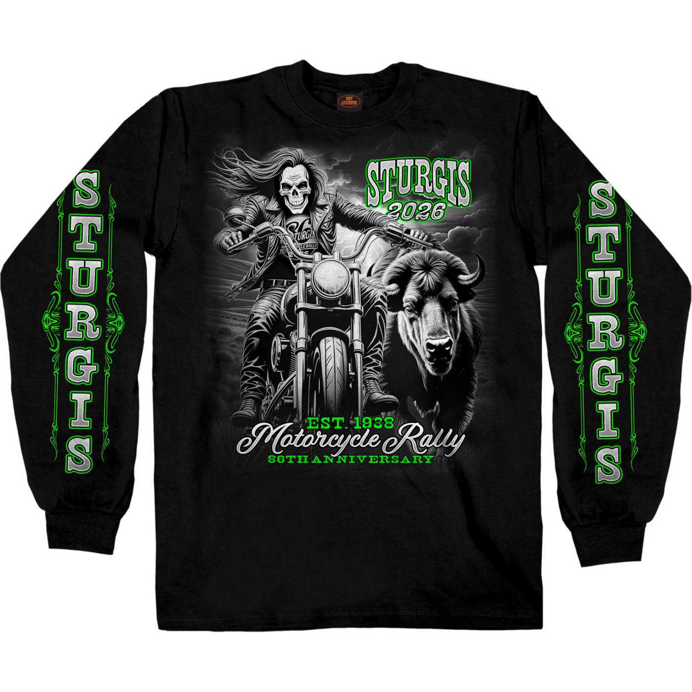 2026 Men's Sturgis Motorcycle Rally Skull Chaser #1 Black Long Sleeve Shirt - SPB2134