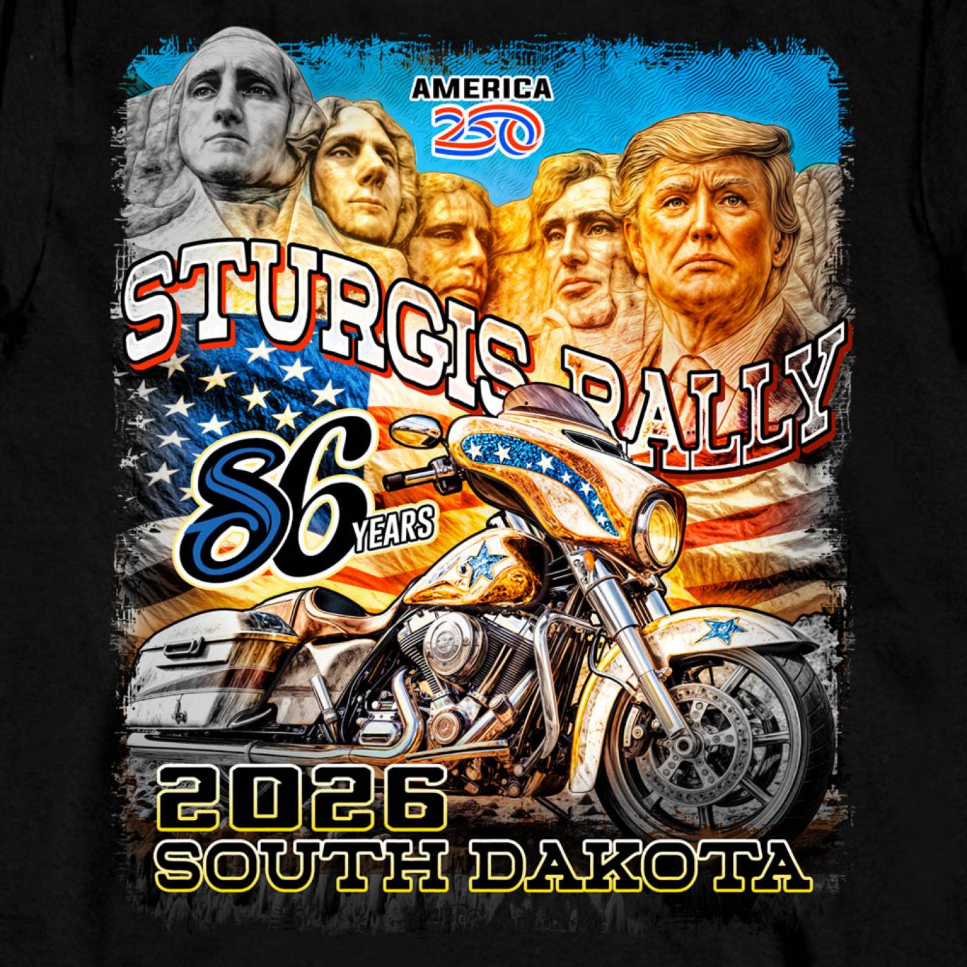 2026 Men's Sturgis Motorcycle Rally Trumpmore Black Long Sleeve Shirt - SPB2138