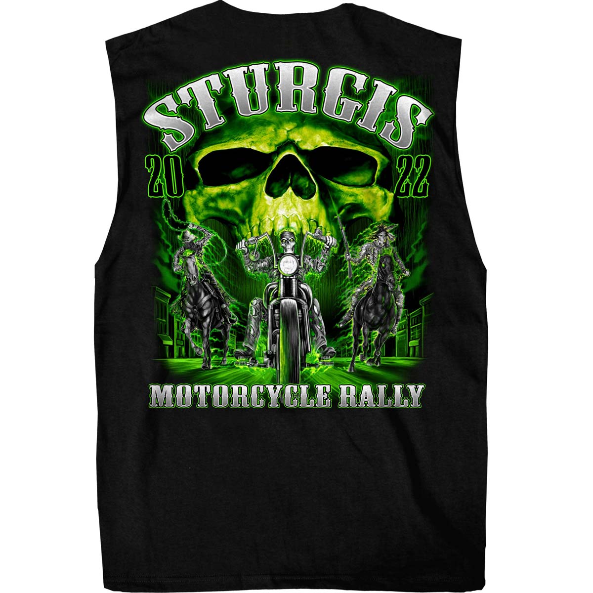 Hot Leathers SPB3001 Men's Black Sturgis 2022 Skull Riders Sleeveless Shirt