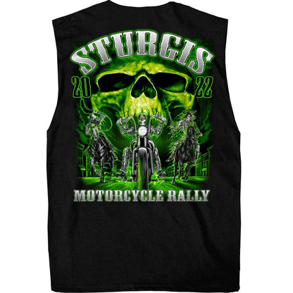 Hot Leathers SPB3001 Men's Black Sturgis 2022 Skull Riders Sleeveless Shirt