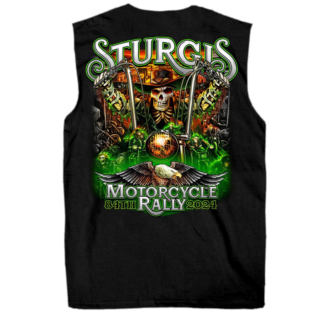 2024 Sturgis #1 Men's Design Eagle & Skull Black Motorcycle Rally Sleeveless Tee Shirt SPB3070