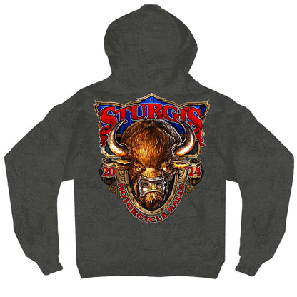 2024 Sturgis Men's Buffalo Charcoal Motorcycle Rally Zip Up Hoodie SPB4104