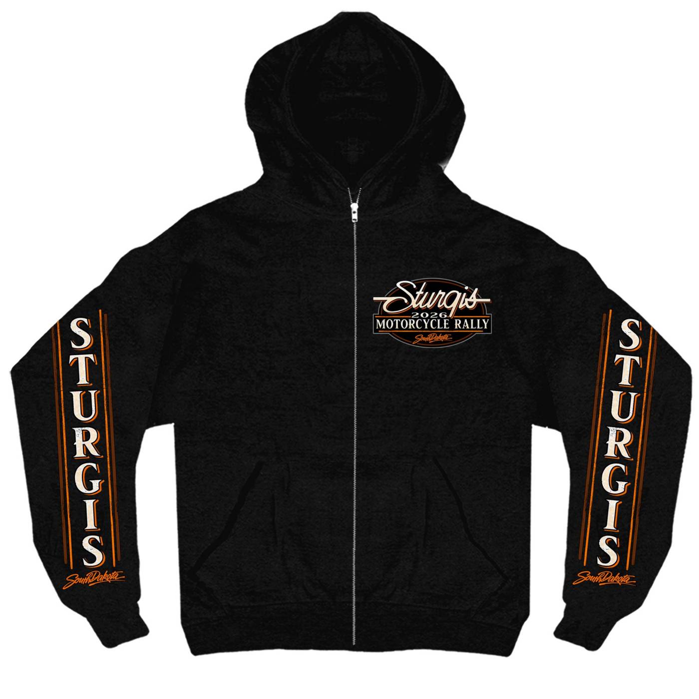 2026 Men's Sturgis Motorcycle Rally Attractions Black Zip-Up Hoodie - SPB4114