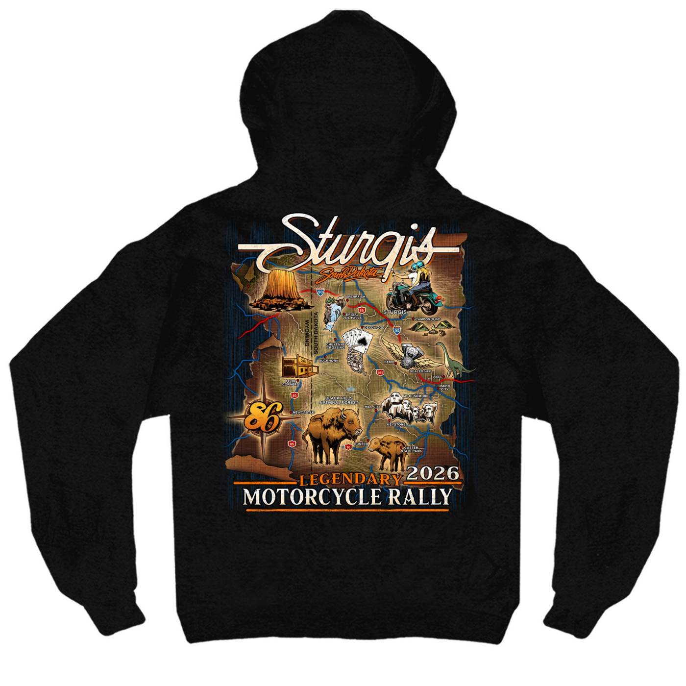 2026 Men's Sturgis Motorcycle Rally Attractions Black Zip-Up Hoodie - SPB4114