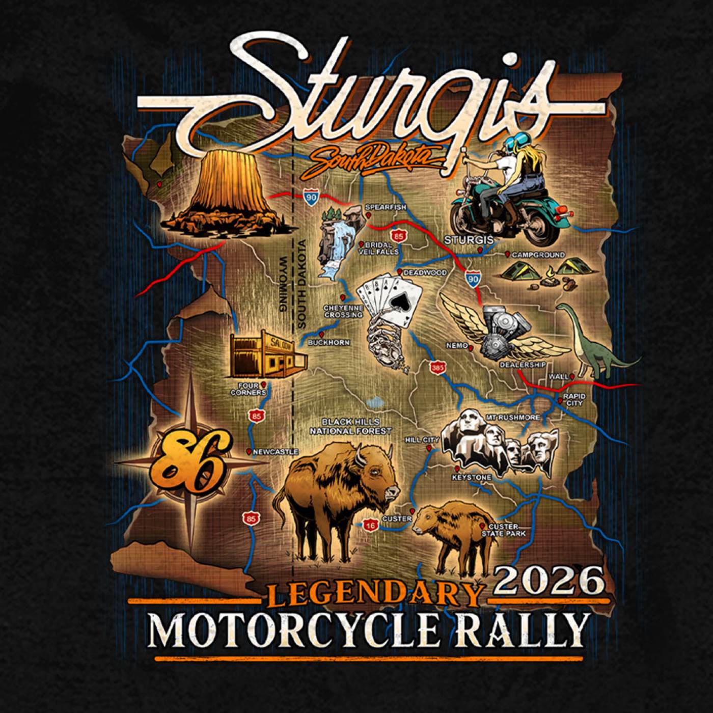2026 Men's Sturgis Motorcycle Rally Attractions Black Zip-Up Hoodie - SPB4114