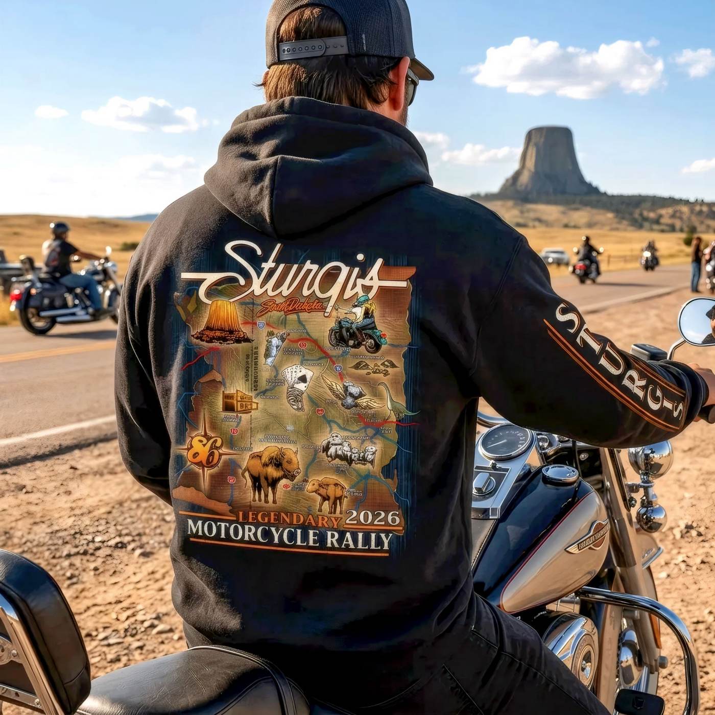2026 Men's Sturgis Motorcycle Rally Attractions Black Zip-Up Hoodie - SPB4114