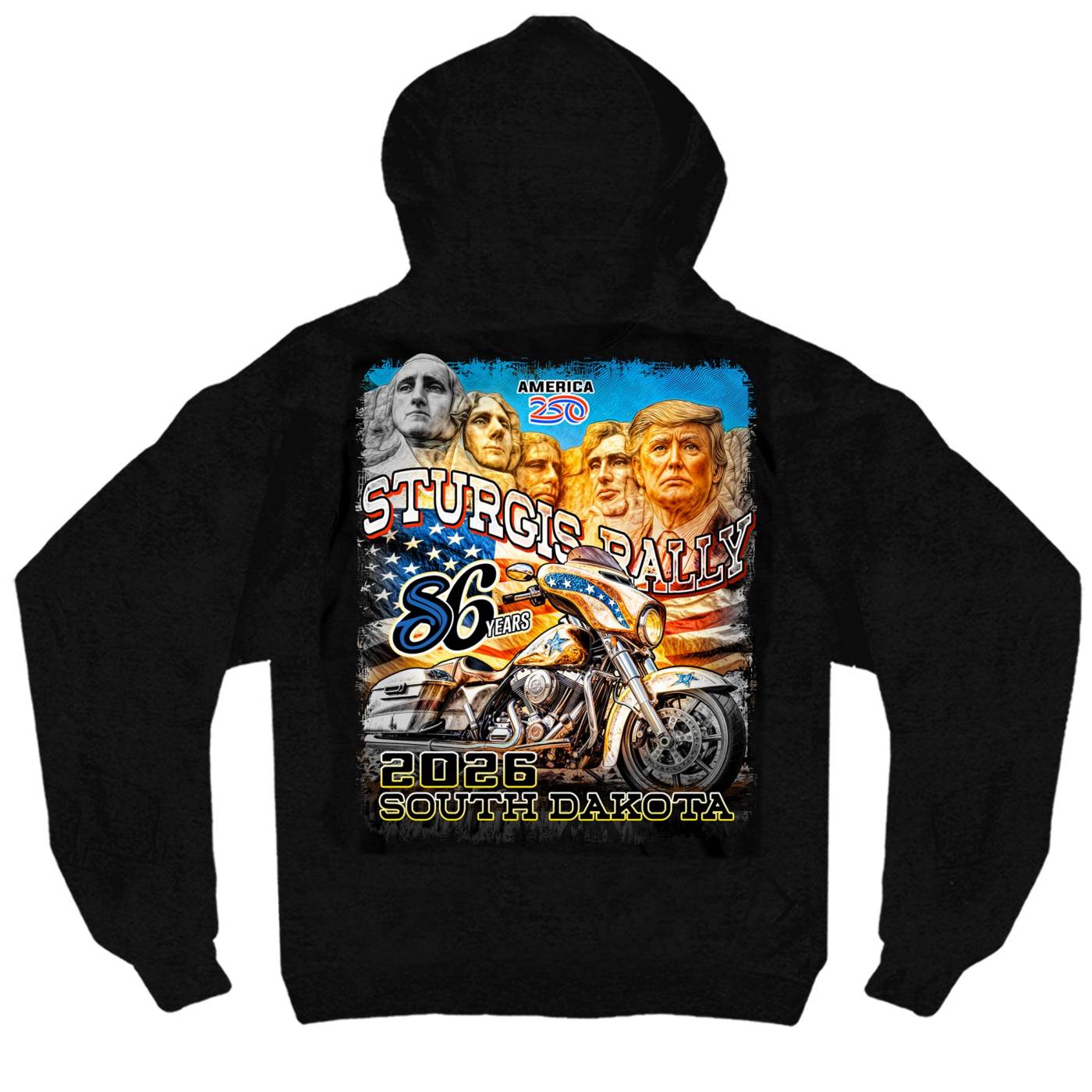 2026 Men's Sturgis Motorcycle Rally Trumpmore Black Zip-Up Hoodie - SPB4121