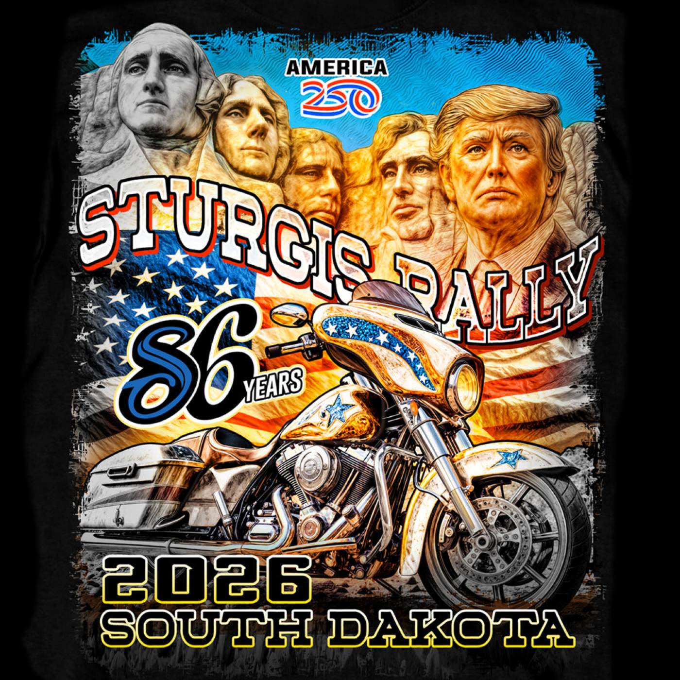 2026 Men's Sturgis Motorcycle Rally Trumpmore Black Zip-Up Hoodie - SPB4121