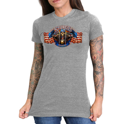 Hot Leathers SPL1824 Women's Heather Gray 2023 Sturgis # 1 American Lady Double Sided T-Shirt