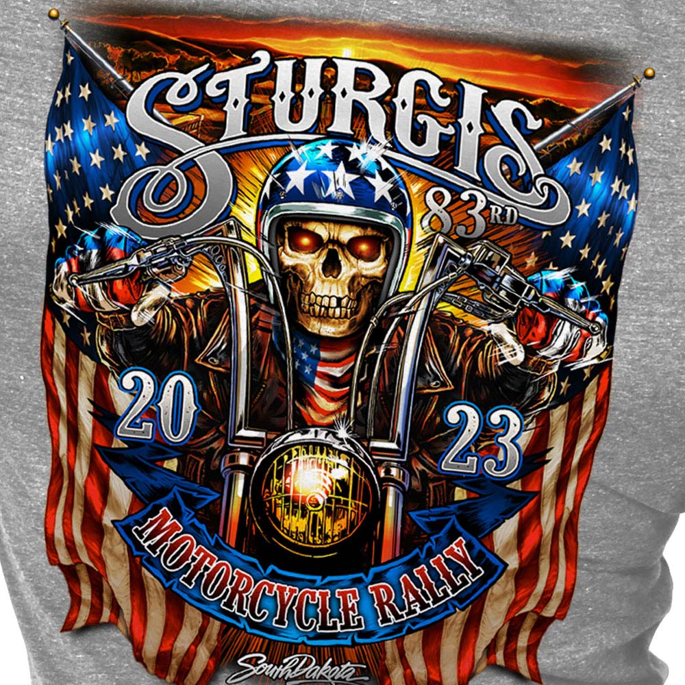 Hot Leathers SPL1824 Women's Heather Gray 2023 Sturgis # 1 American Lady Double Sided T-Shirt