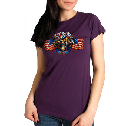 Hot Leathers SPL1826 Women's Heather Purple 2023 Sturgis # 1 American Lady Double Sided T-Shirt
