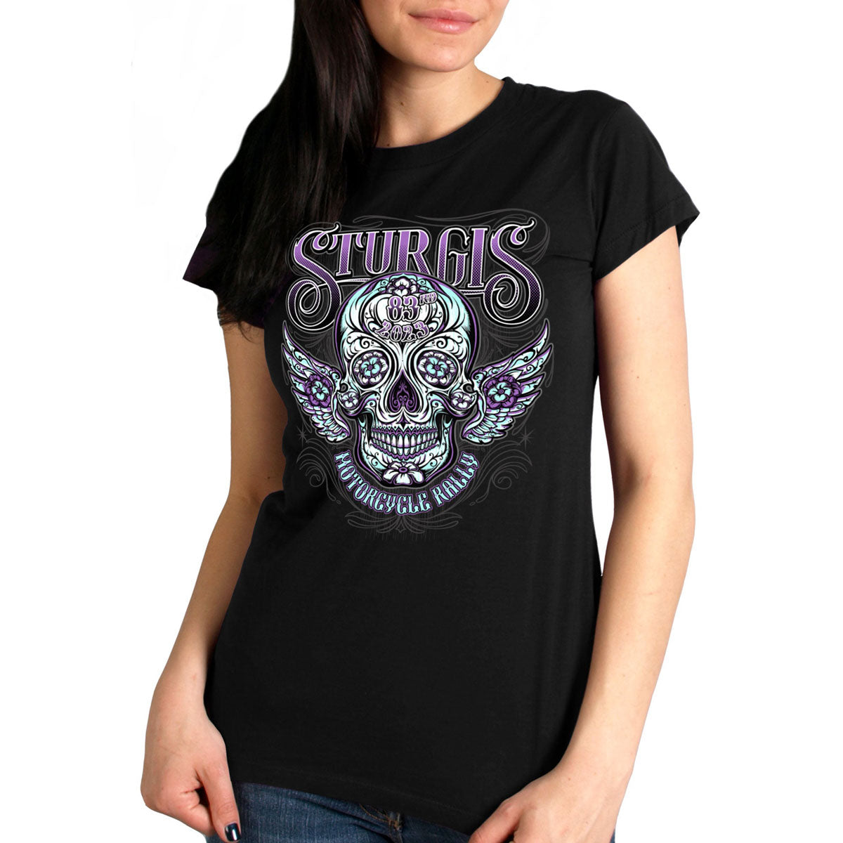 Hot Leathers SPL1827 Women's Black 2023 Sturgis Antique Sugar Skull T-Shirt