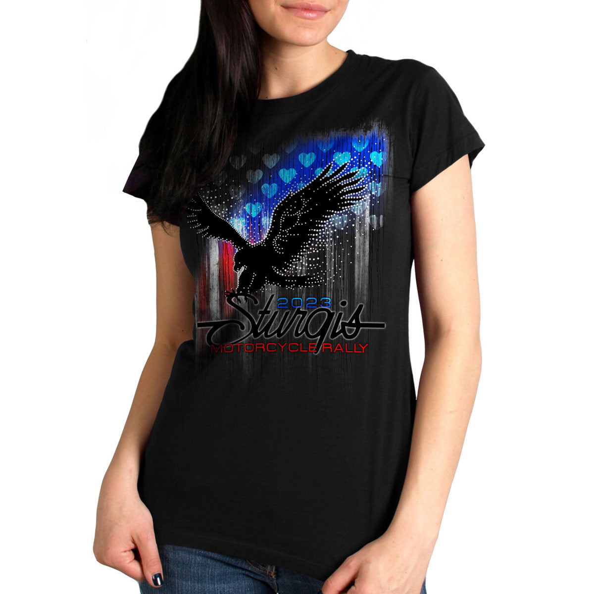 Hot Leathers SPL1835 Women's Black 2023 Sturgis Bling Eagle T-Shirt