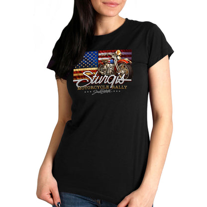 Hot Leathers SPL1852 Women's Black 2023 Sturgis Rally Rushmore T-Shirt