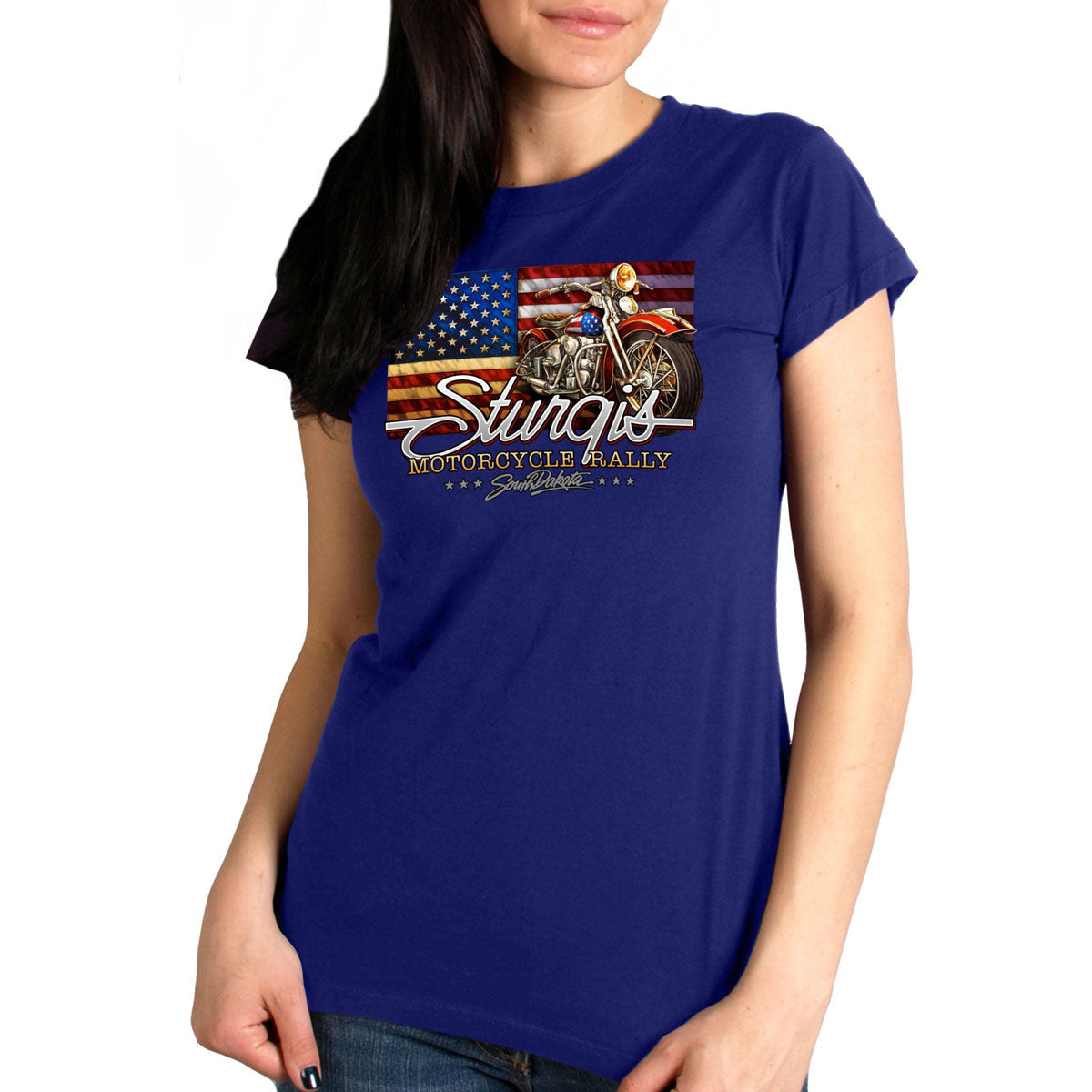 Hot Leathers SPL1853 Women's Navy 2023 Sturgis Rally Rushmore T-Shirt