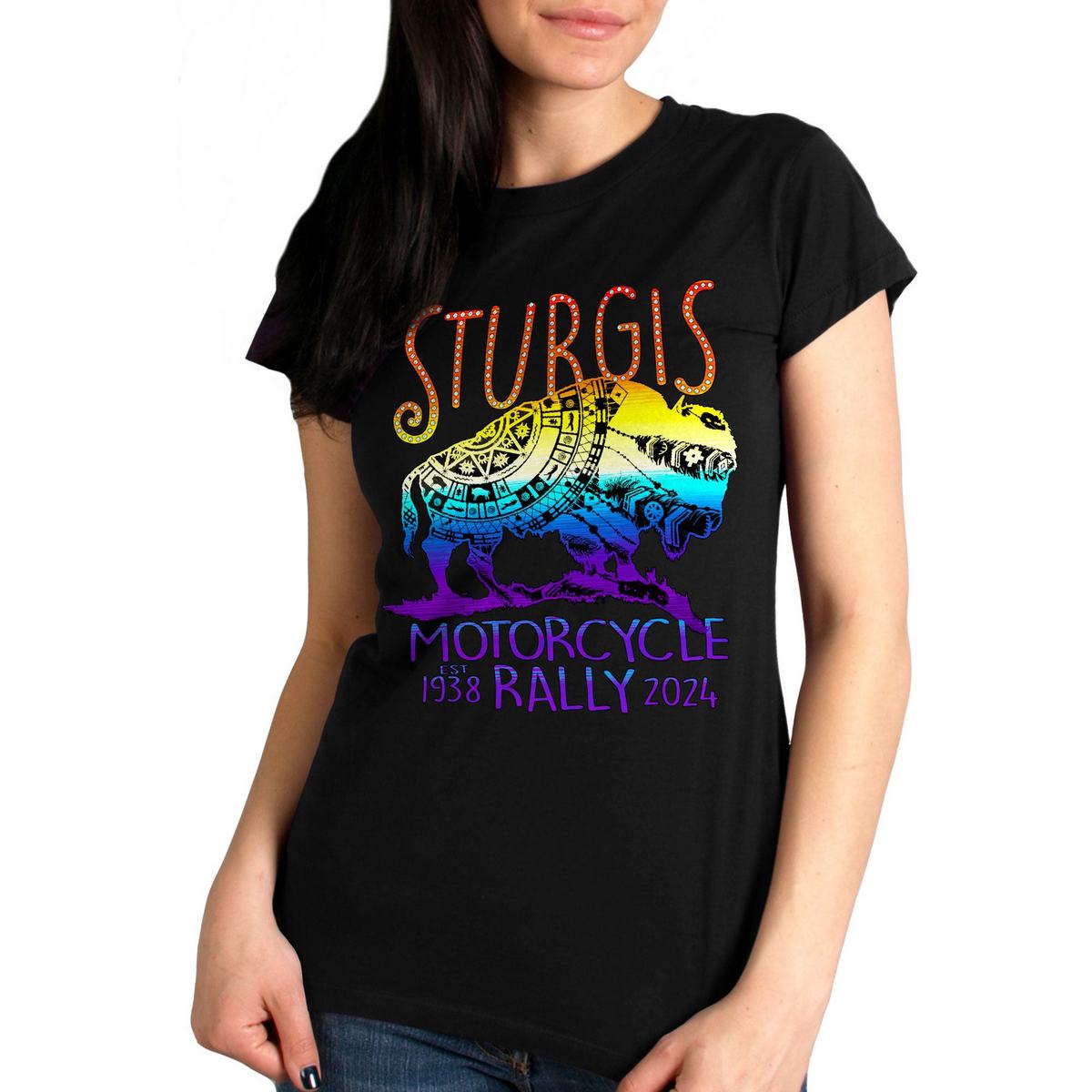 2024 Sturgis Women's Buffalo Black Motorcycle Rally T-Shirt SPL1867