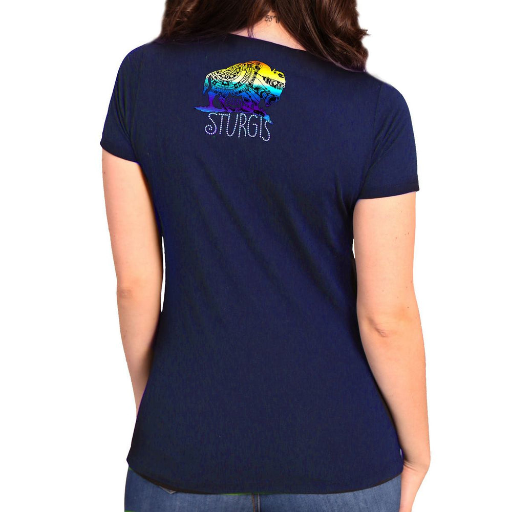 2024 Sturgis Women's Buffalo Navy Motorcycle Rally T-Shirt SPL1868