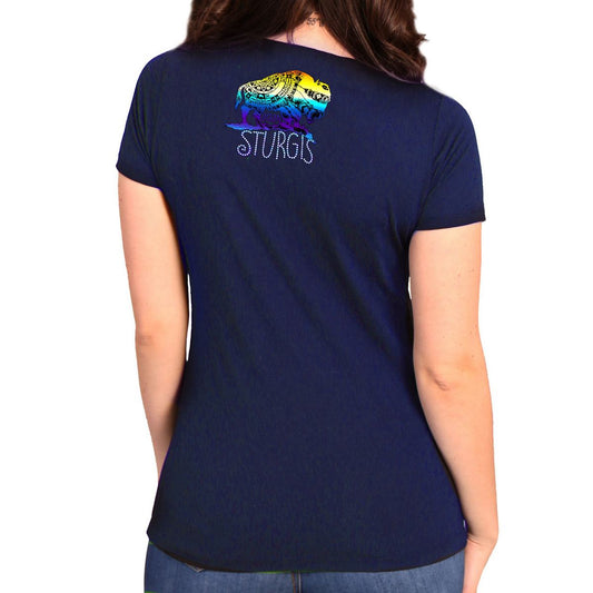 2024 Sturgis Women's Buffalo Navy Motorcycle Rally T-Shirt SPL1868