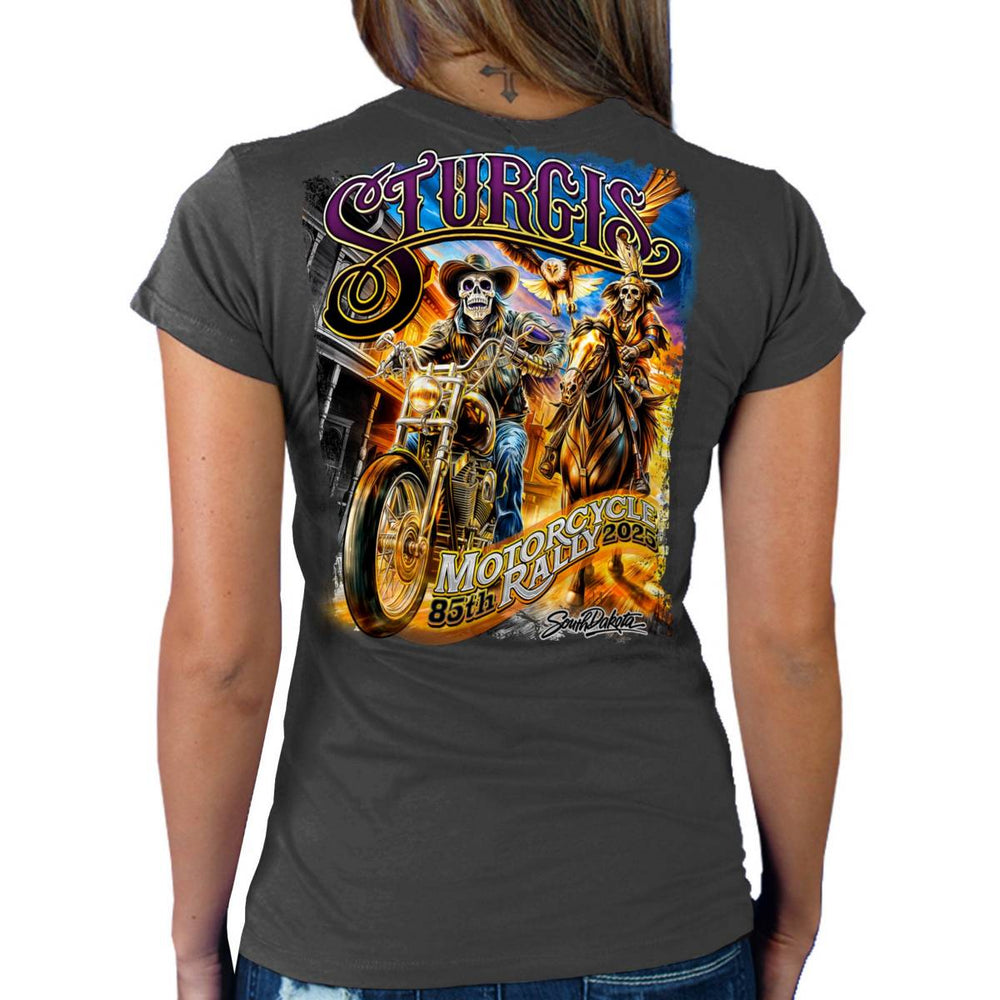 2025 Sturgis Women's Motorcycle Rally #1 Ghost Rider Charcoal Ladies T-Shirt