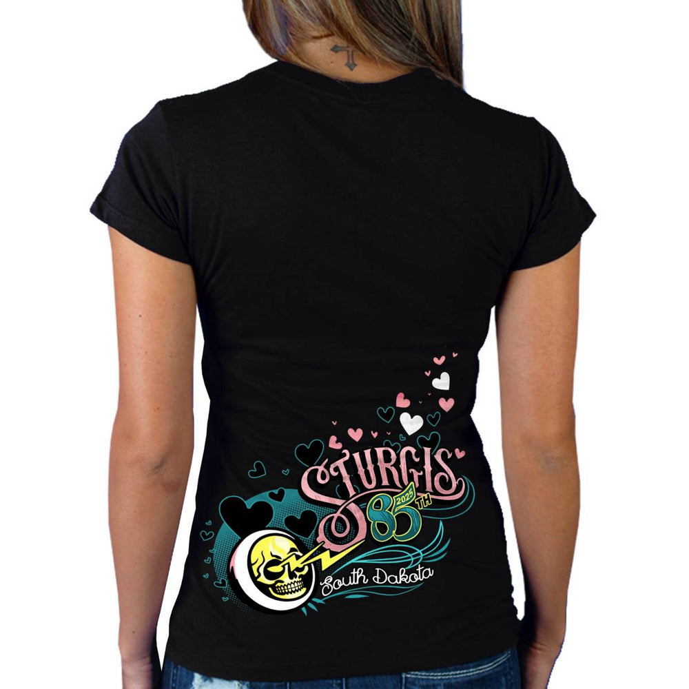 2025 Sturgis Women's Motorcycle Rally Pink Lady Black Ladies T-Shirt